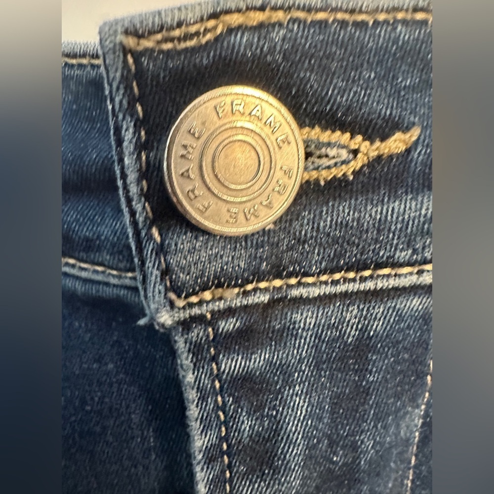 FRAME Le High Straight Jeans Raw Hem Size 27 Stretch Crop - Picture 4 of 11